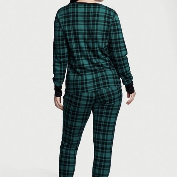 VICTORIA'S SECRET Thermal Long Pajama Set Green Buffalo Check NWT Sz Small - Picture 3 of 12
